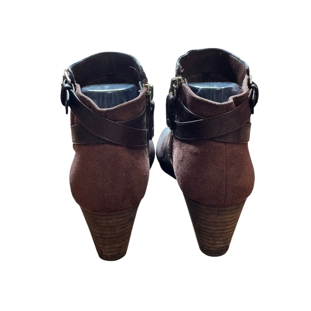 Dr. Scholl's Wedge Ankle Boots Women 7M Brown Leather Suede Buckle Double Bootie - Picture 7 of 9